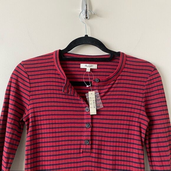 NWT-Striped Red & Navy Henley Tee (XXS) - Picture 8 of 9